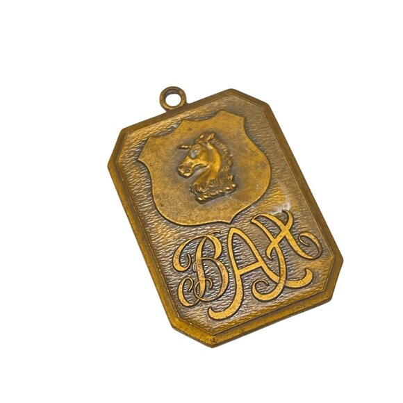 Koch Vintage Brass Unicorn Horse Emblem Pendant With BAX Script Inscription - Picture 5 of 6